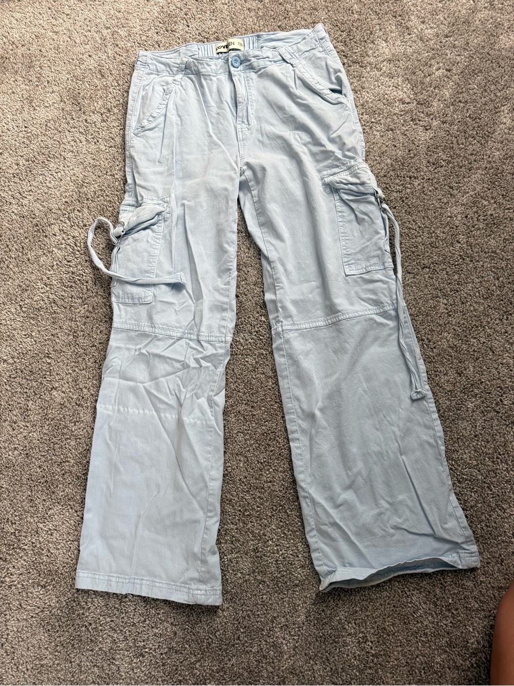 Light Blue Wide-Leg Cargo Jeans for Women